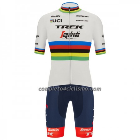 Completo Maglia + Pantaloncino con bretelle 2022 Trek-Segafredo Campione Del Mondo Manica Corta Bianco Multicolore